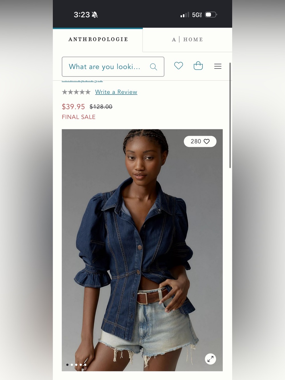 Anthropologie Dark Blue Puff-Sleeve Denim Jacket